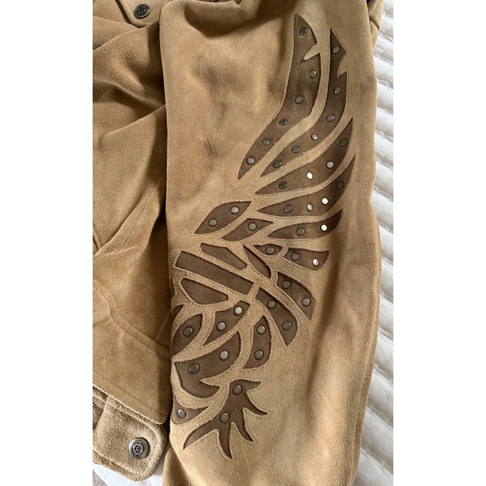Vtg 2003 Harley Davidson Women's Tan Suede Moto Jacket size M 97089-03VW Y2K